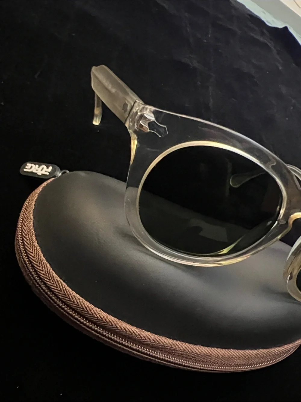 PANACHE PAUL Clear Frame Round Sunglasses with Dark Lenses - Men Accessories